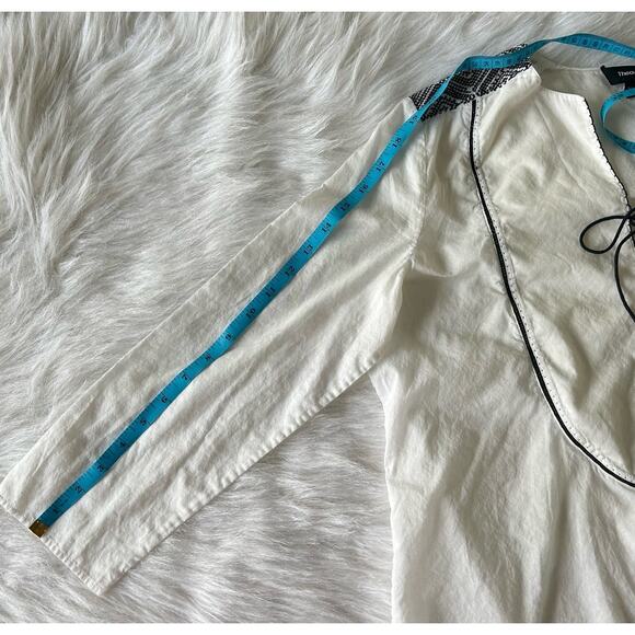 Theory White Black Cotton Lawn Jalinnie Popover Tunic V Neck Top Size Medium - Picture 10 of 14